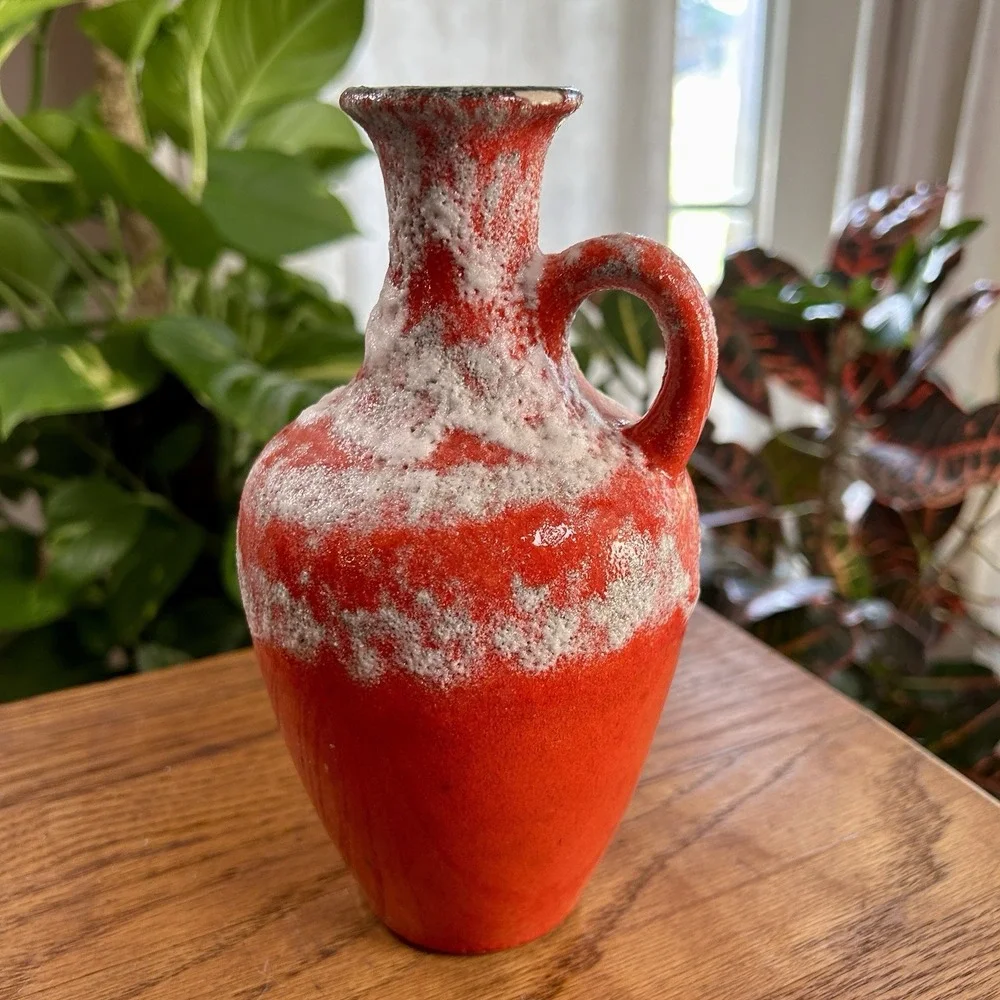VTG Scheurich West German Pottery Fat Lava Pitcher Vase 2 20 MCM Poppy Red 8